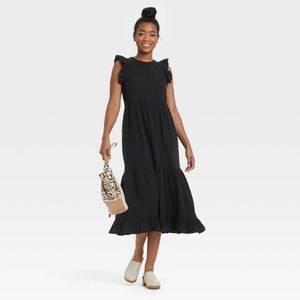Universal thread womens flutter sleeve tiered dress XS
